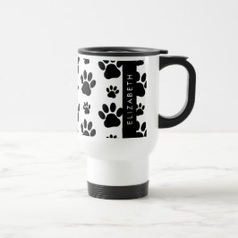 Muster, Dog Paws, Schwarz und Weiß, Ihr Name Reisebecher