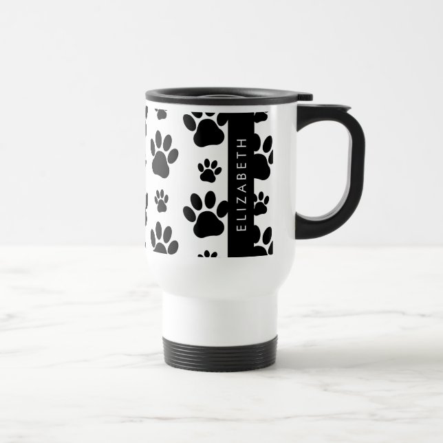 Muster, Dog Paws, Schwarz und Weiß, Ihr Name Reisebecher (Rechts)