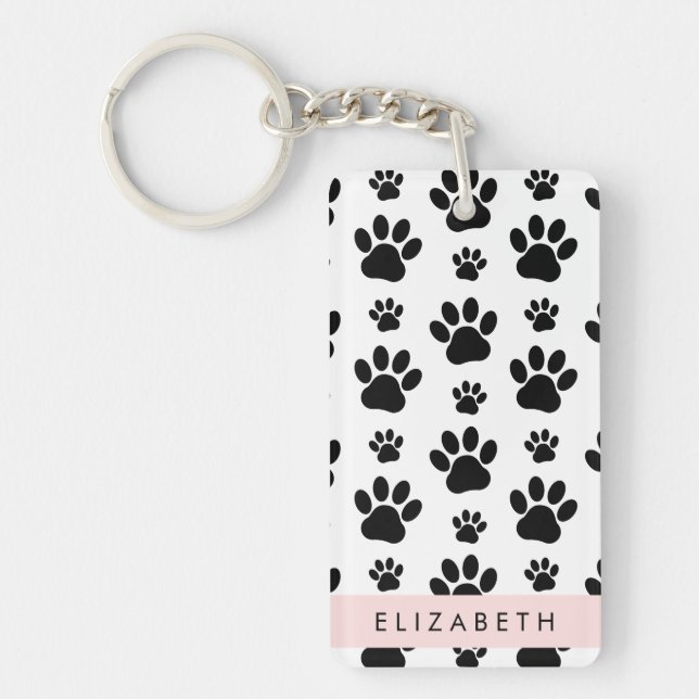 Muster, Dog Paws, Schwarz und Weiß, Ihr Name Schlüsselanhänger (Vorderseite)