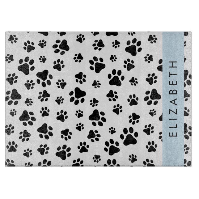Muster, Dog Paws, Schwarz und Weiß, Ihr Name Schneidebrett (Vorderseite)