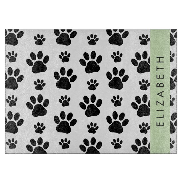 Muster, Dog Paws, Schwarz und Weiß, Ihr Name Schneidebrett (Vorderseite)