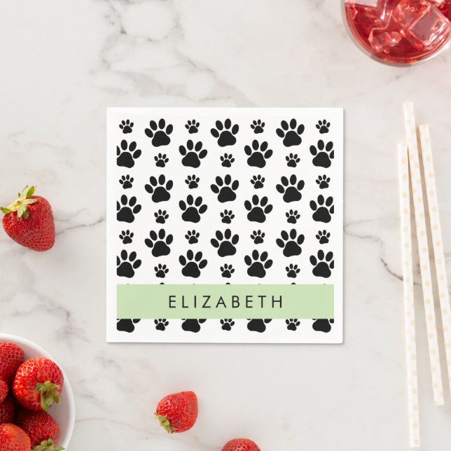 Muster, Dog Paws, Schwarz und Weiß, Ihr Name Serviette (Beispiel)