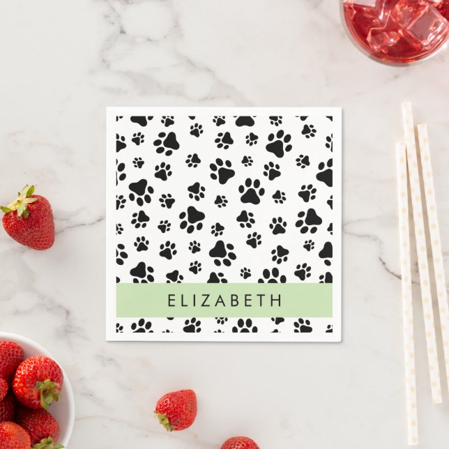 Muster, Dog Paws, Schwarz und Weiß, Ihr Name Serviette (Beispiel)