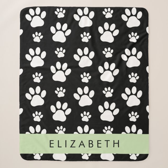 Muster, Dog Paws, Schwarz und Weiß, Ihr Name Sherpadecke (Vorderseite)