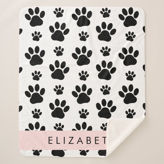 Muster, Dog Paws, Schwarz und Weiß, Ihr Name Sherpadecke (Vorderseite)