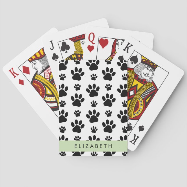 Muster, Dog Paws, Schwarz und Weiß, Ihr Name Spielkarten (Rückseite)