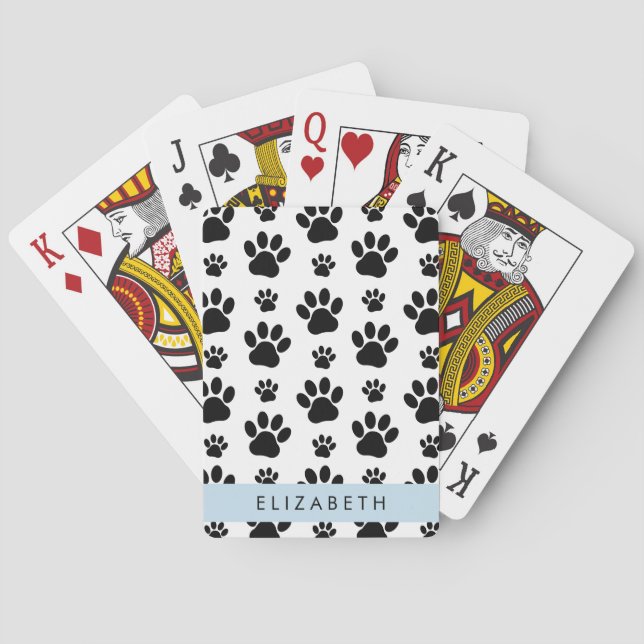 Muster, Dog Paws, Schwarz und Weiß, Ihr Name Spielkarten (Rückseite)