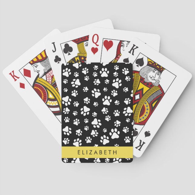 Muster, Dog Paws, Schwarz und Weiß, Ihr Name Spielkarten (Rückseite)