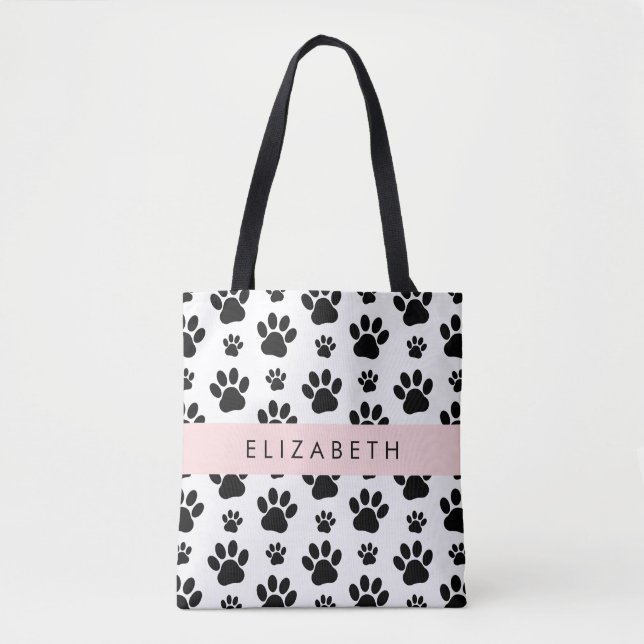 Muster, Dog Paws, Schwarz und Weiß, Ihr Name Tasche (Vorderseite)