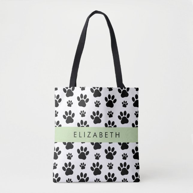 Muster, Dog Paws, Schwarz und Weiß, Ihr Name Tasche (Vorderseite)