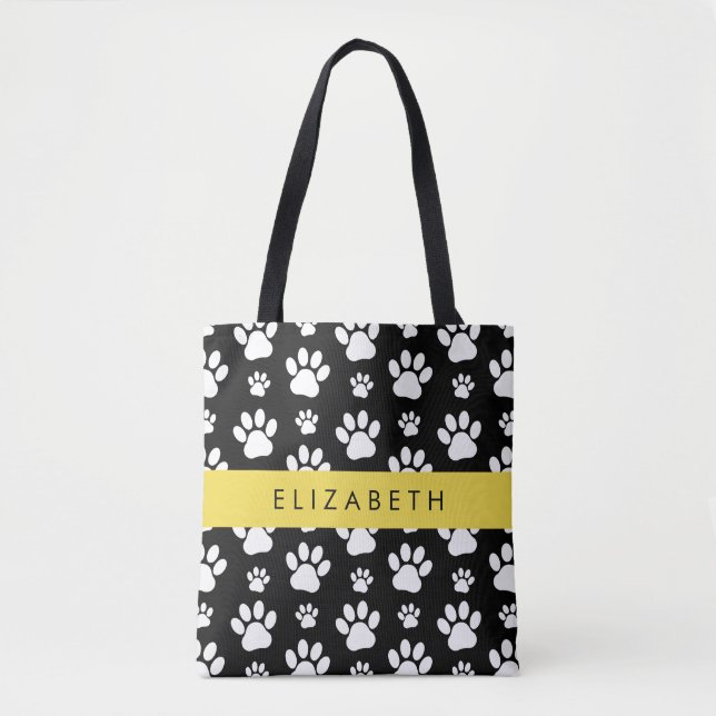 Muster, Dog Paws, Schwarz und Weiß, Ihr Name Tasche (Vorderseite)