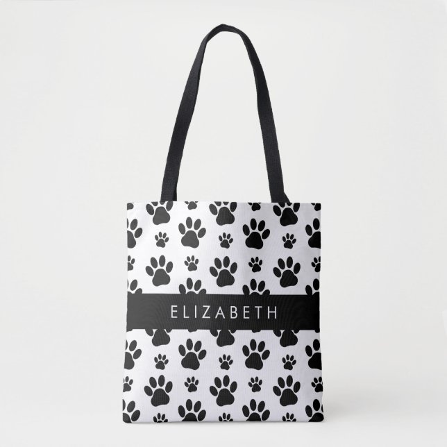 Muster, Dog Paws, Schwarz und Weiß, Ihr Name Tasche (Vorderseite)