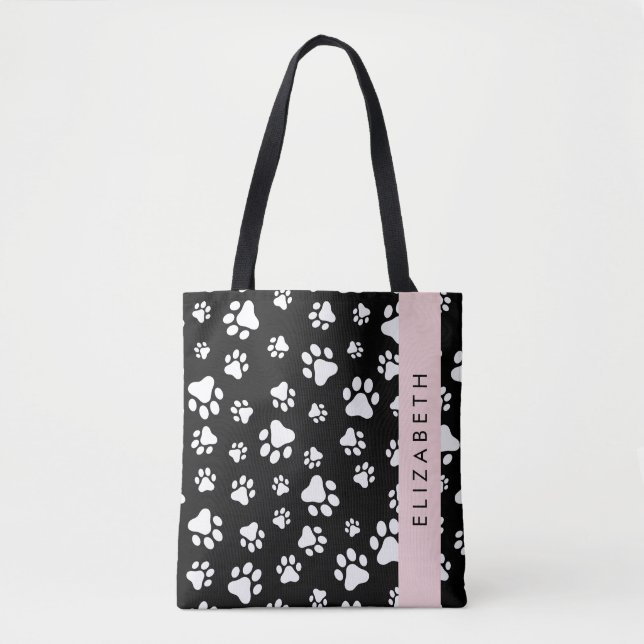 Muster, Dog Paws, Schwarz und Weiß, Ihr Name Tasche (Vorderseite)