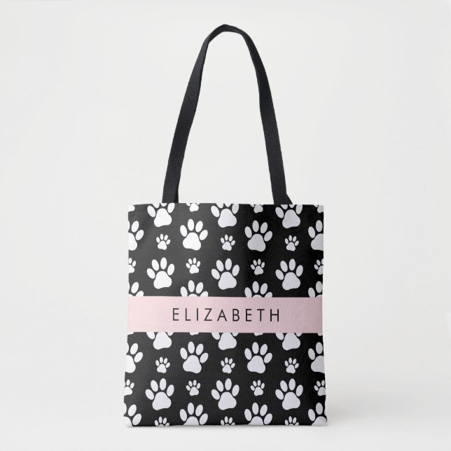 Muster, Dog Paws, Schwarz und Weiß, Ihr Name Tasche (Vorderseite)