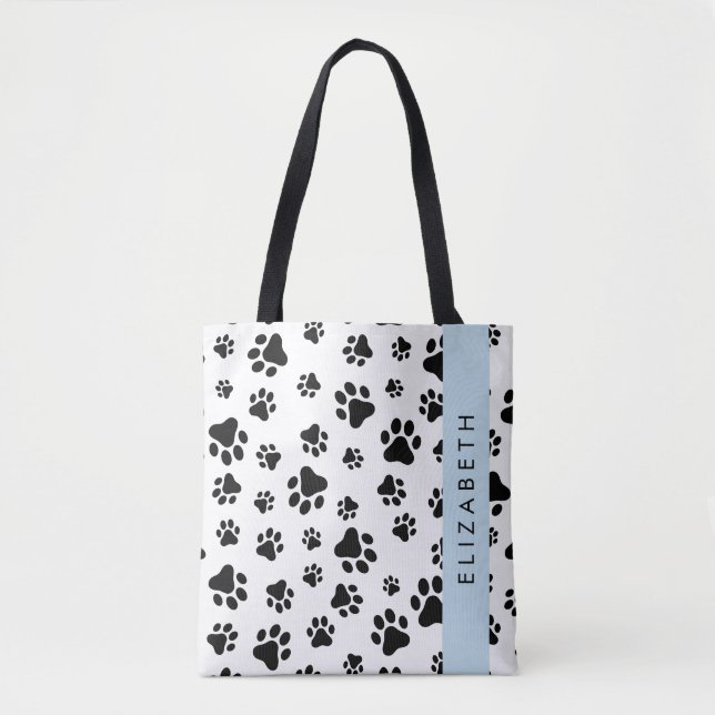 Muster, Dog Paws, Schwarz und Weiß, Ihr Name Tasche (Vorderseite)