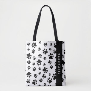 Muster, Dog Paws, Schwarz und Weiß, Ihr Name Tasche