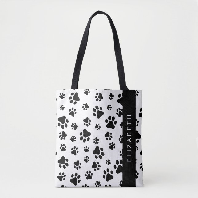 Muster, Dog Paws, Schwarz und Weiß, Ihr Name Tasche (Vorderseite)