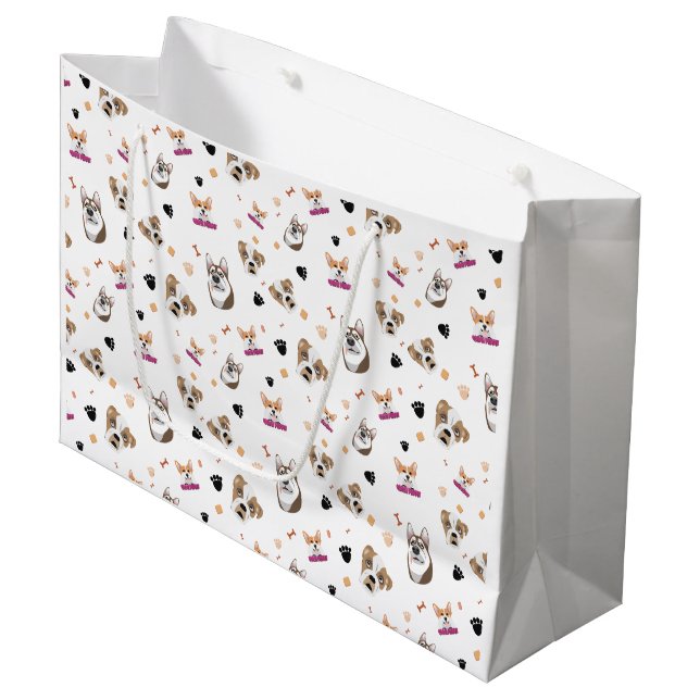 Muster Dog V1 Große Geschenktüte (Vorderseite Schrägansicht)
