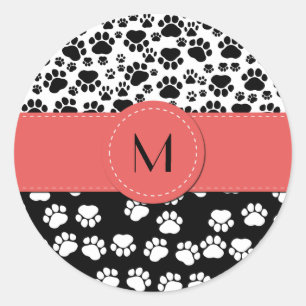 Muster, Dogenpfosten, Schwarz und Weiß, Monogramm Runder Aufkleber