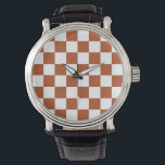 Muster eines braunen, karierten Karos Armbanduhr<br><div class="desc">Muster für die geometrischen Quadrate in braun und weiß Karo</div>