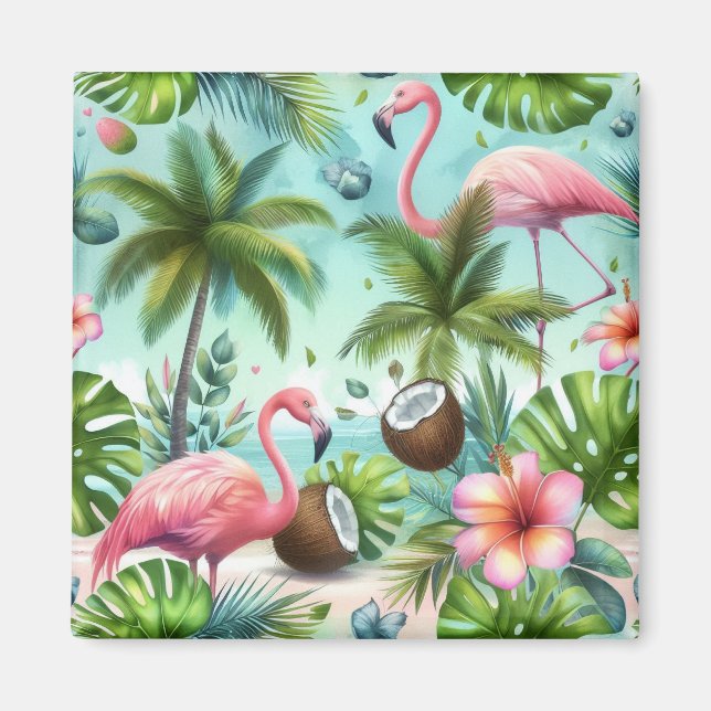 Muster Flamingos & Coconuts Magnet (Vorne)