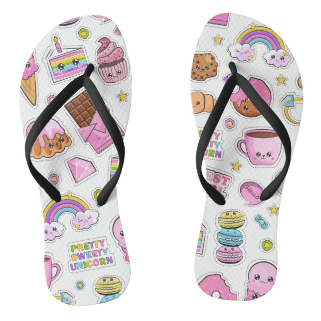 Muster Funny Unicorn Magic Rainbow Niedlich Flip Flops (Fußbett)