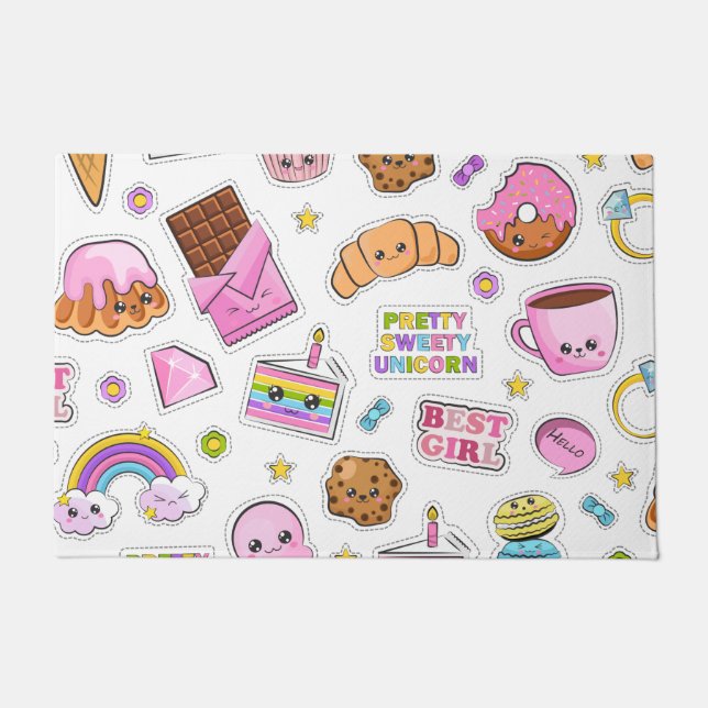 Muster Funny Unicorn Magic Rainbow Niedlich Fußmatte (Vorderseite)