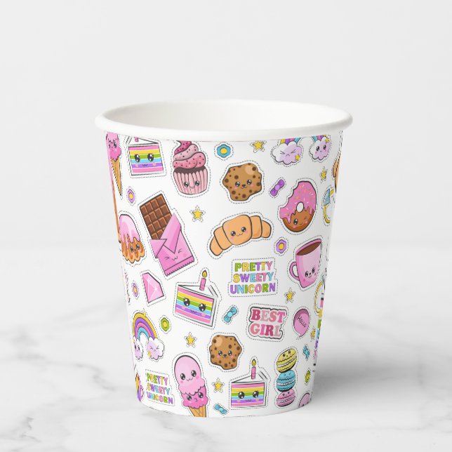 Muster Funny Unicorn Magic Rainbow Niedlich Pappbecher (Vorderseite)