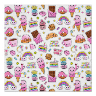 Muster Funny Unicorn Magic Rainbow Niedlich Poster