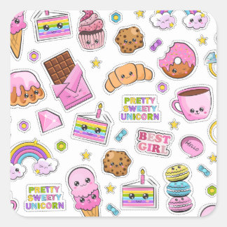 Muster Funny Unicorn Magic Rainbow Niedlich Quadratischer Aufkleber