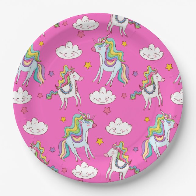 Muster Funny Unicorn Niedlich Pappteller (Vorderseite)