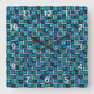 Muster für abstrakte blaue Quadrate Quadratische Wanduhr
