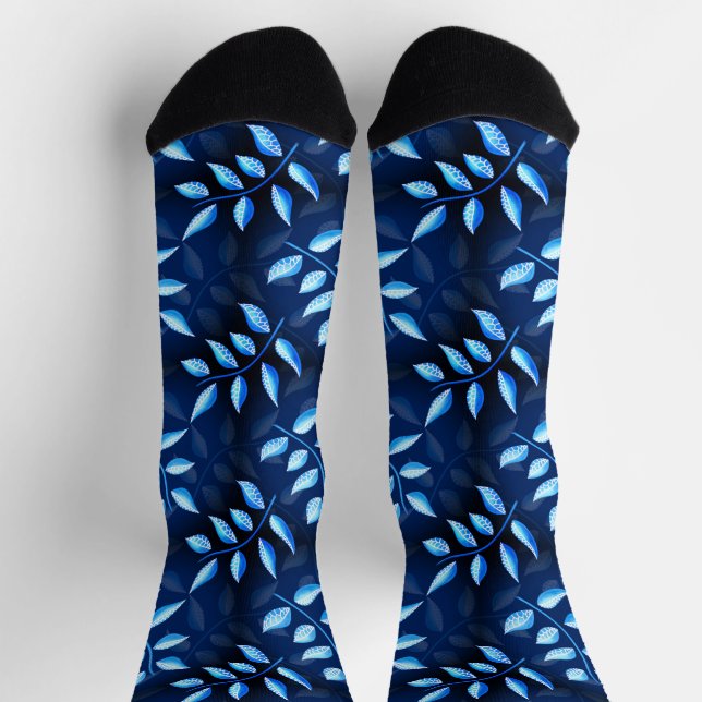 Muster für Abstrakte Pflanze in Indigoblau Socken (Oben)