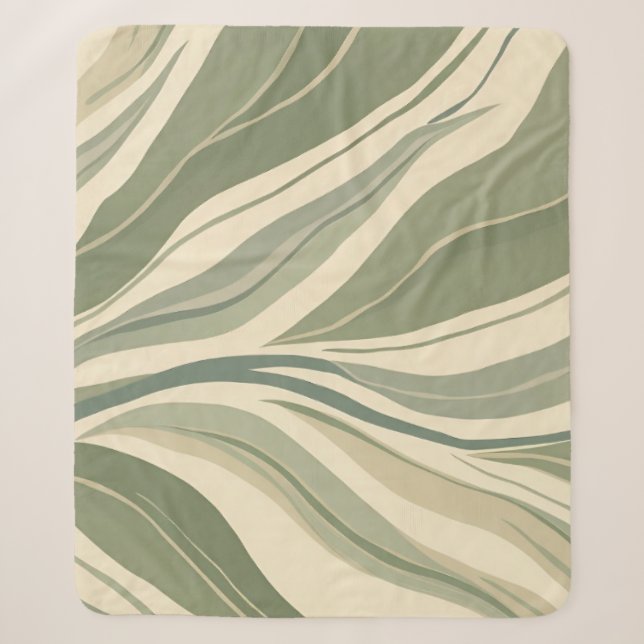 Muster für Abstrakte Sage Green und Cream-Blätter Sherpadecke (Vorderseite)