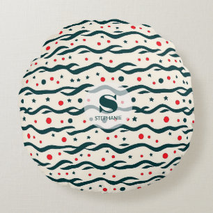 Muster für abstrakte Wavy Lines und geometrische F Rundes Kissen