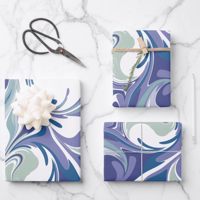 Muster für abstrakte Wirbel aus blauem Marmor Geschenkpapier Set (Vorderseite)