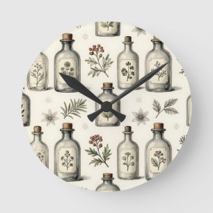 Muster für alte Apotheker-Kräuterflaschen Runde Wanduhr