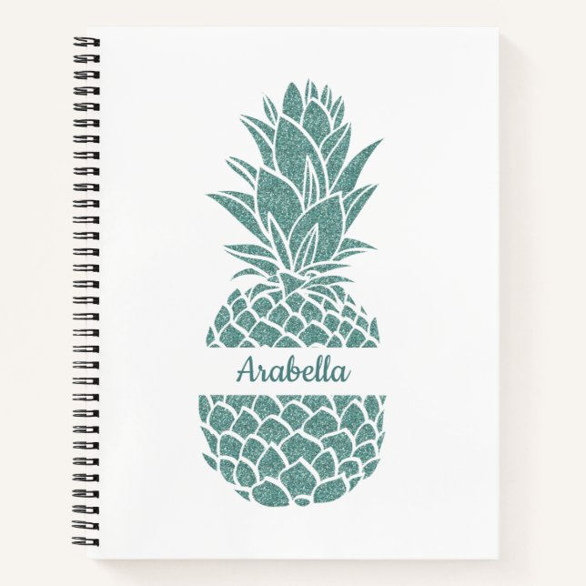 Muster für Ananas Aquamariner Glitzer Notizbuch (Vorderseite)