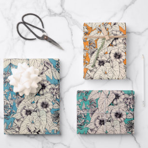 Muster für Aquamarine, blaue, grafische Blume Geschenkpapier Set