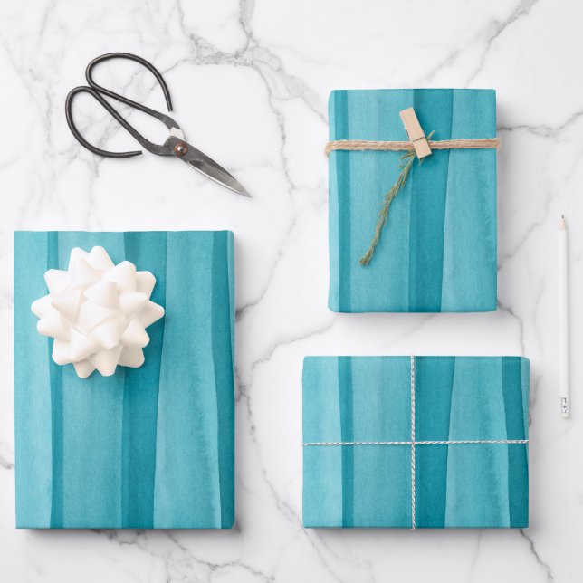Muster für aquamarine blaue Wasserfarben Geschenkpapier Set (Vorderseite)