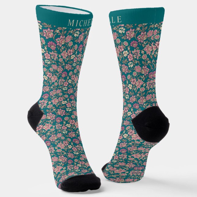 Muster für Aquamarine, grün-blütenfarbene Blume Socken (Gewinkelt)