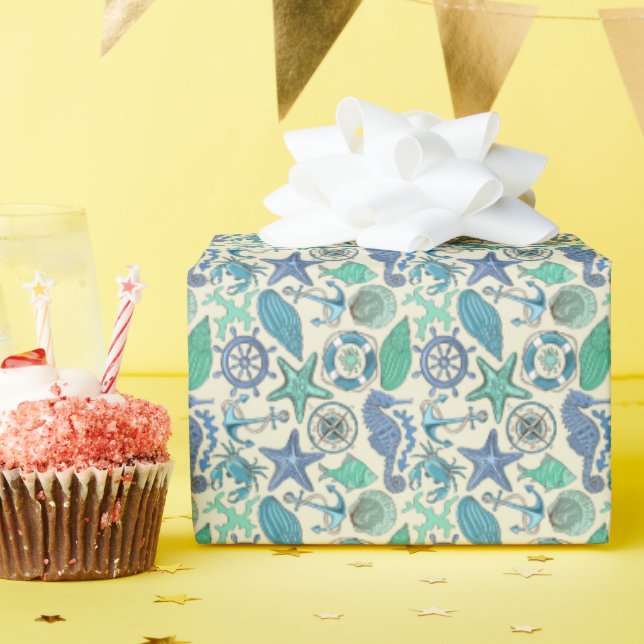 Muster für aquamarine Meerestiere Geschenkpapier (Geburtstagsparty)