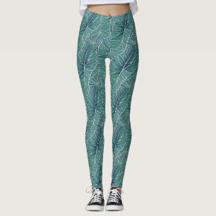 Muster für Aquamarine tropische Blätter in Aquarel Leggings