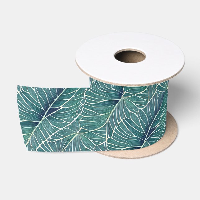 Muster für Aquamarine tropische Blätter in Aquarel Satinband (Spule)