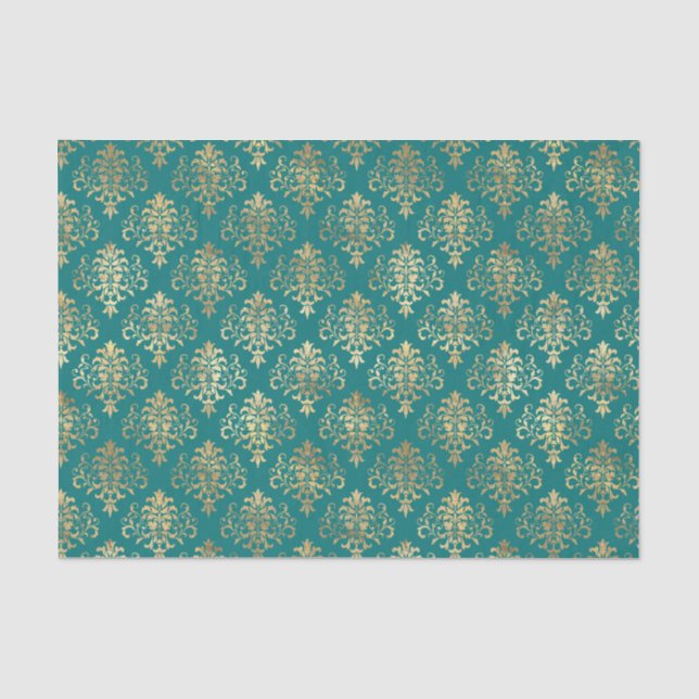 Muster für aquamarine und goldene Fohlen Seidenpapier (Vorderseite)