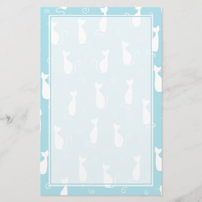 Muster für aquamarine und weiße Katzen Briefpapier (Vorderseite)