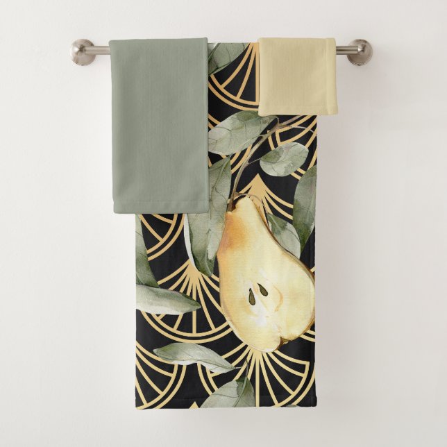 Muster für Aquarellbirnen und Goldröhren Badhandtuch Set (Insitu)