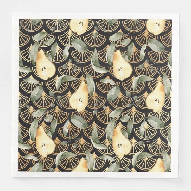 Muster für Aquarellbirnen und Goldröhren Serviette (Vorderseite)