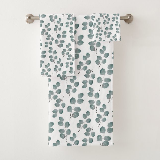 Muster für Aquarellfarben-Silver-Dollar-Eukalyptus Badhandtuch Set (Insitu)