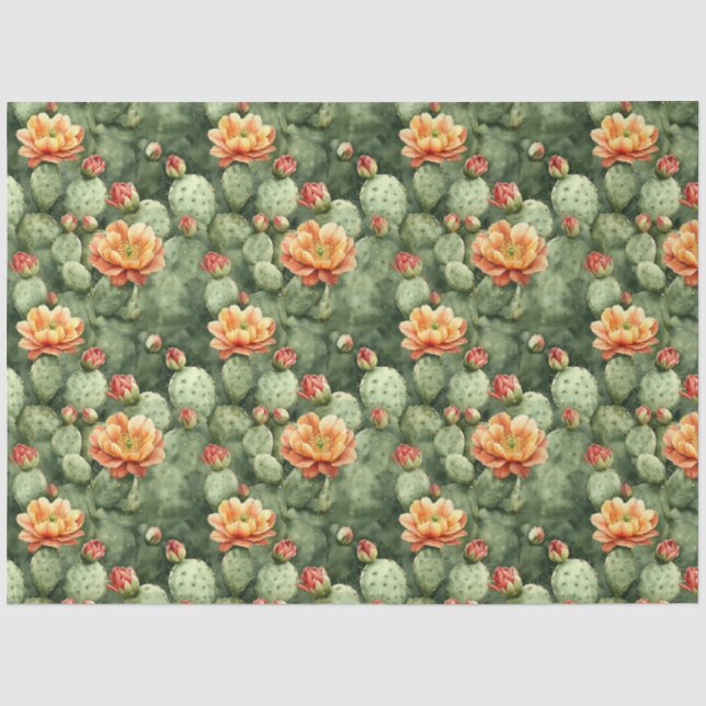 Muster für Aquarellkaktus Orangefarbene Blume Seidenpapier (Vorderseite)